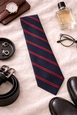 Club Monaco Men's Diagonal Stripe Classic Pointed Slim Silk Tie Navy Blue/Red